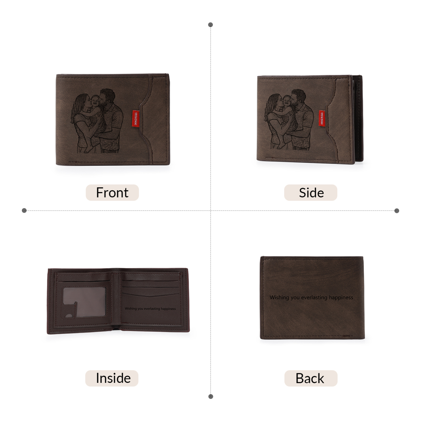 Personalisierte Herren Geldbörse aus PU‑Leder, individuell mit Foto, Kalender oder Namensgravur