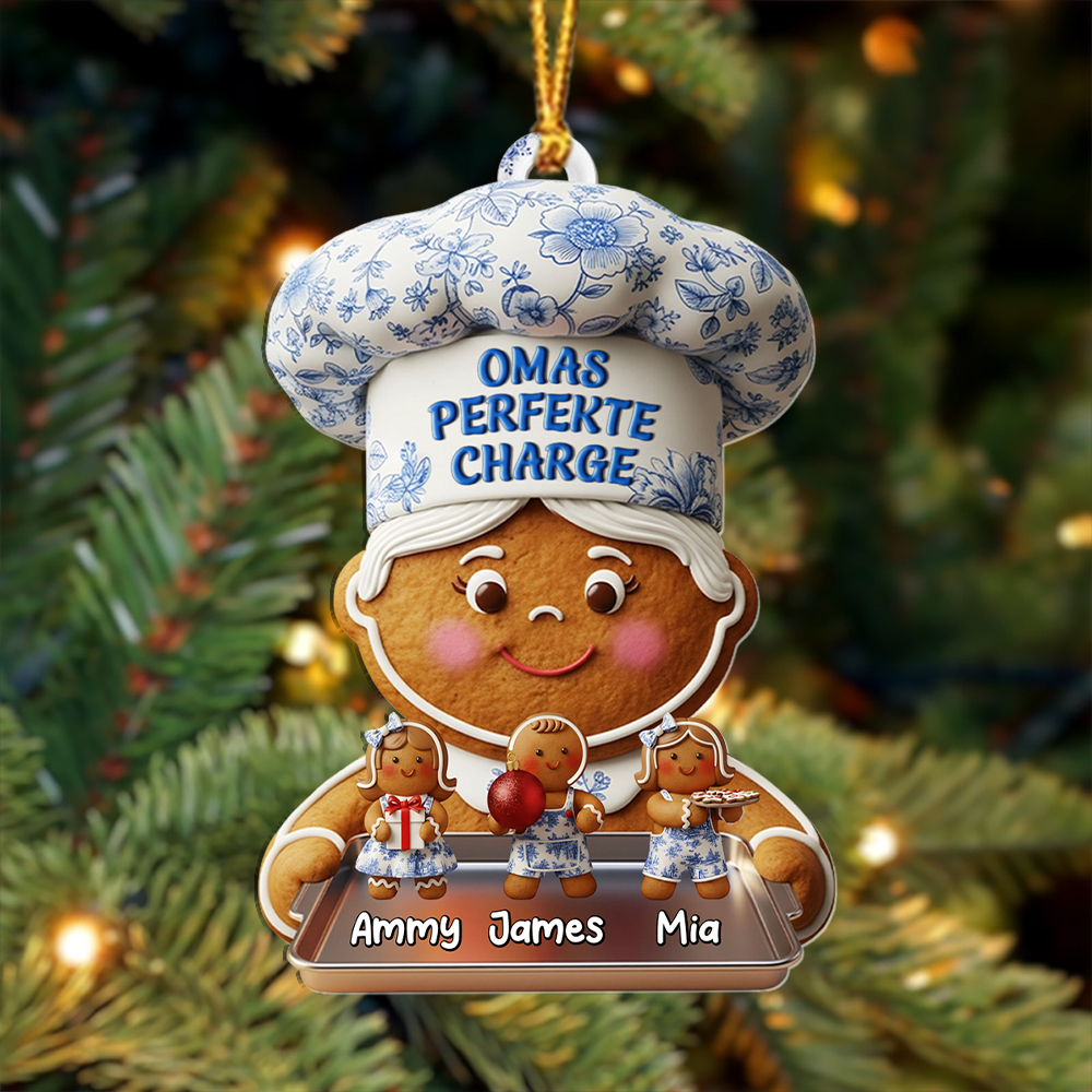 Personalisiete Lebkuchen-Oma Weihnachtsanhänge mit Kinde——"OMAS PERFEKTE CHARGE"