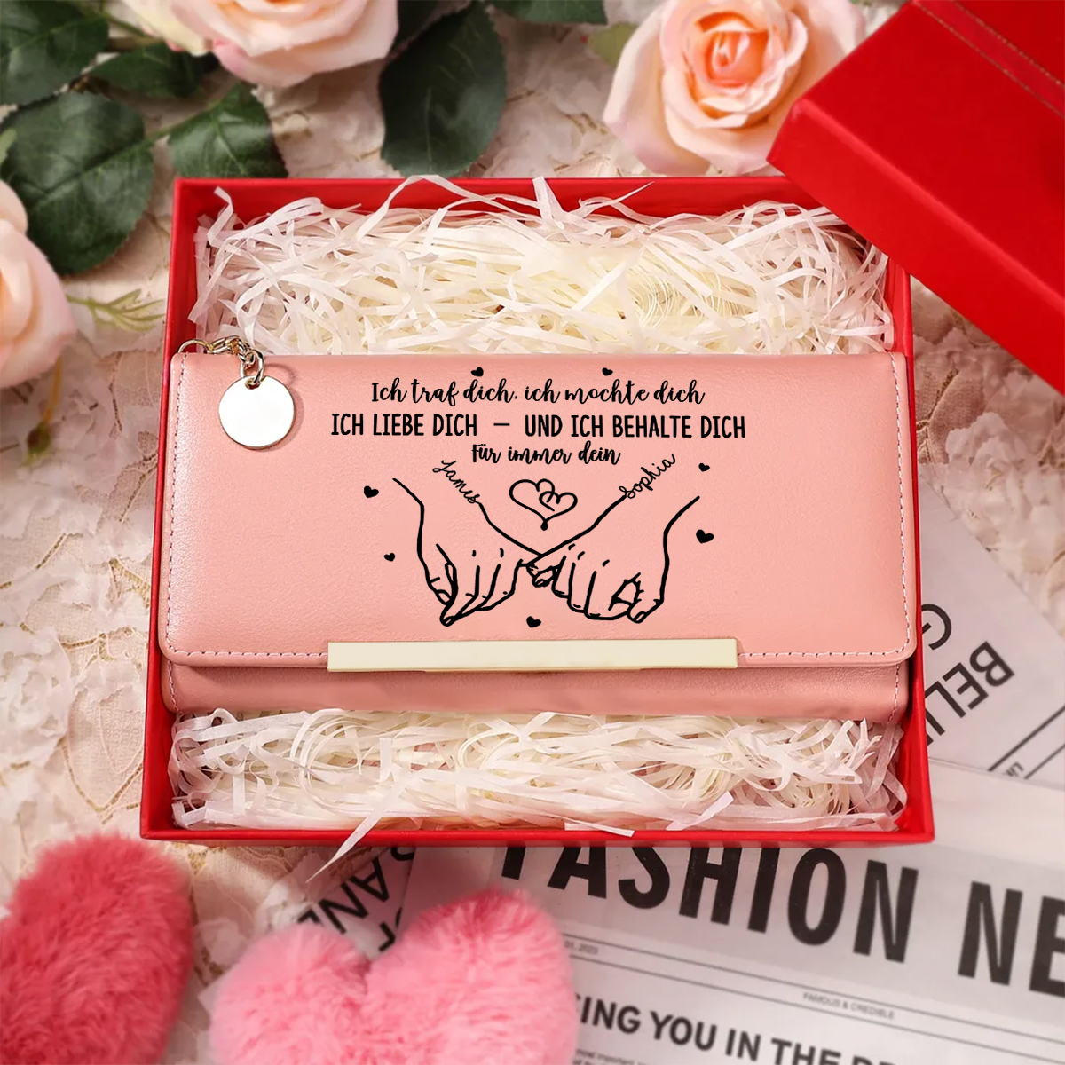 Personalisierte Damenbrieftasche mit Liebesbotschaft, Kleiner-Finger-Versprechen-Geldbörse