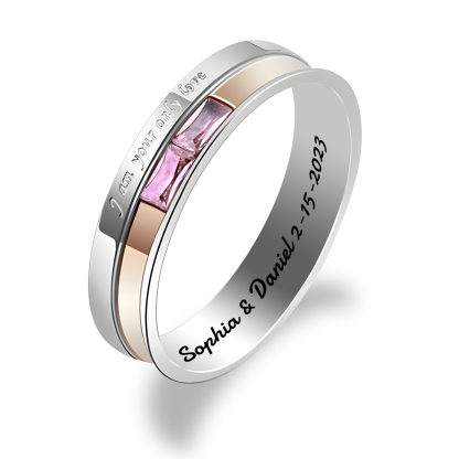Personalisierte Partner-Ringe – Ringe aus Titanstahl mit Gravur und rechteckigem Stein