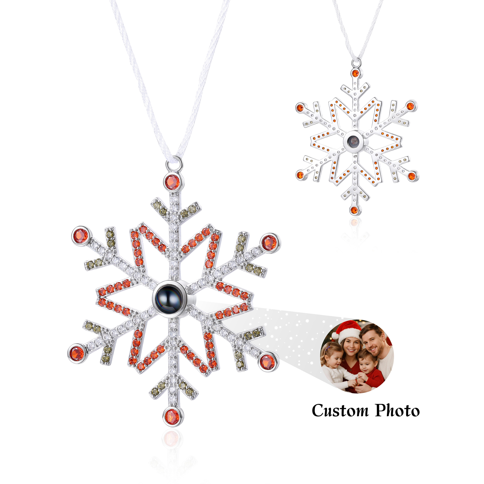 Personalisierte Schneeflocke Weihnachtsbaumschmuck mit Foto an Weihnachtsbaum