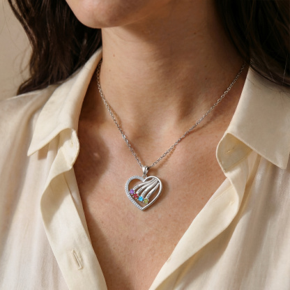 Personalisierte Herz-Namenskette mit Geburtssteinen graviert mit 4–6 Kindernamen