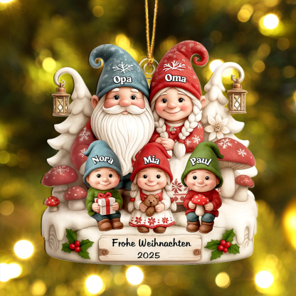 Personalisierter Weihnachtsanhänger mit Wichtelfamilie – Weihnachten 2025