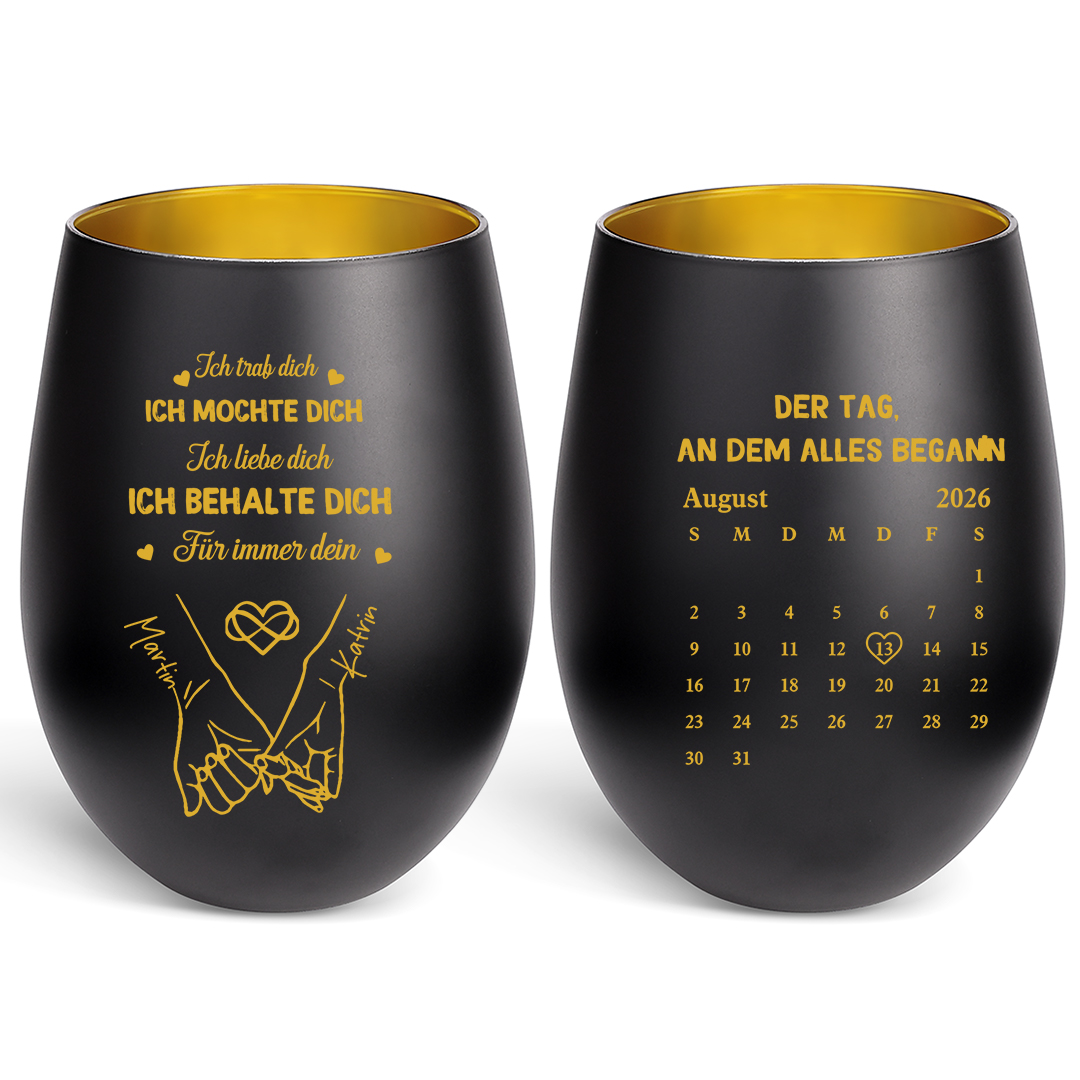 Personalisiertes Kerzenhalter aus Glas mit Pinky-Promise-Motiv zwei Wunschnamen und Kalenderdesign Geschenk für Paare