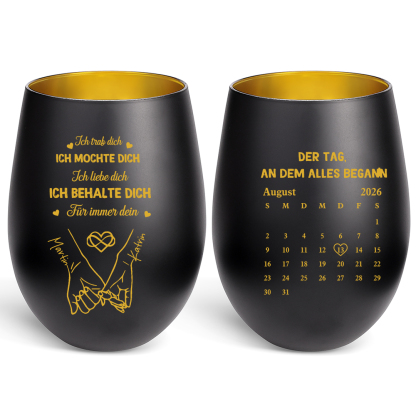 Personalisiertes Kerzenhalter aus Glas mit Pinky-Promise-Motiv zwei Wunschnamen und Kalenderdesign Geschenk für Paare