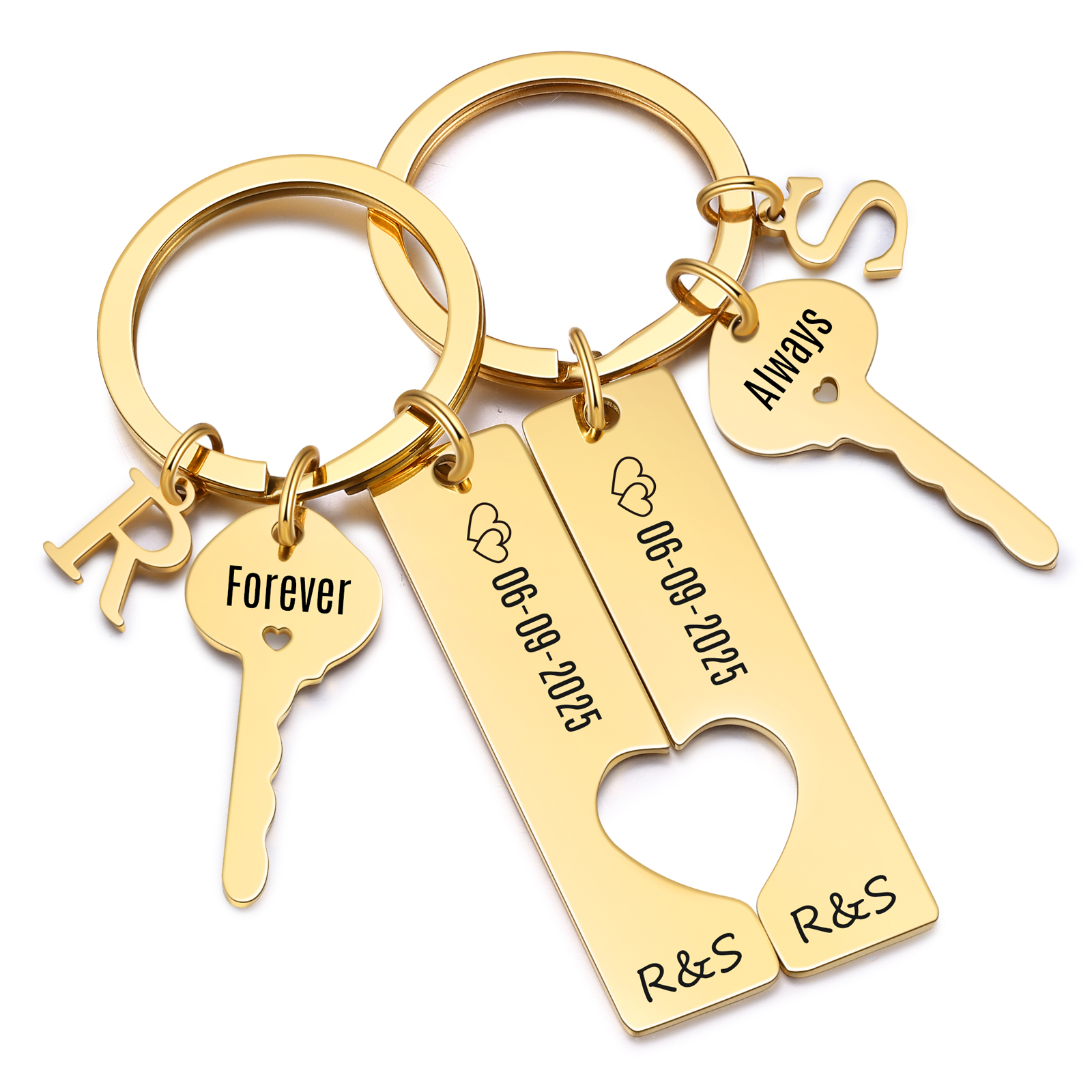 Herz-Ausschnitt Partner-Schlüsselanhänger-Set, personalisiert mit Namen und Buchstaben, Valentinstagsgeschenk