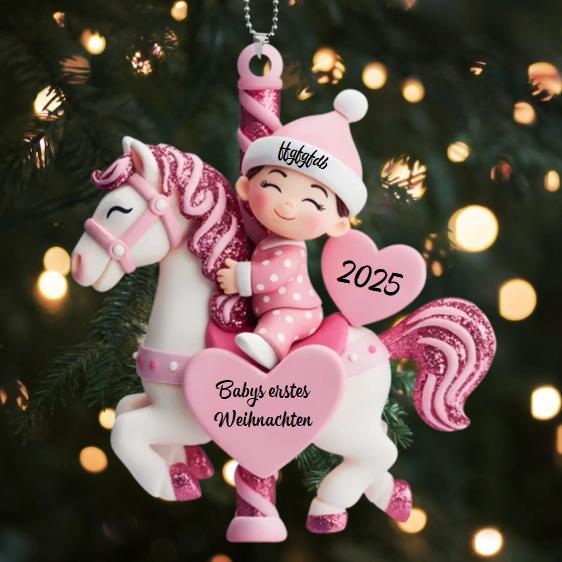 Personalisiertes Baby-Karussell-Weihnachtsornament – 1 Name – Erstes Weihnachten 2025 – Geschenk zur Geburt und zur Babyparty für frischgebackene Eltern und das Baby | Kettenmachen