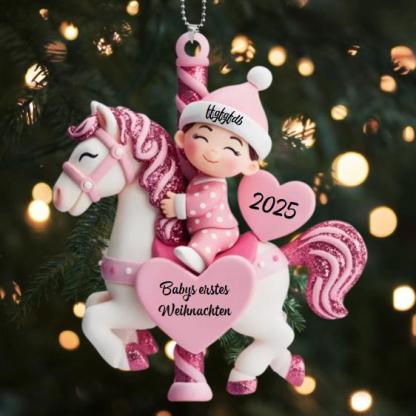Personalisiertes Baby-Karussell-Weihnachtsornament – 1 Name – Erstes Weihnachten 2025 – Geschenk zur Geburt und zur Babyparty für frischgebackene Eltern und das Baby | Kettenmachen