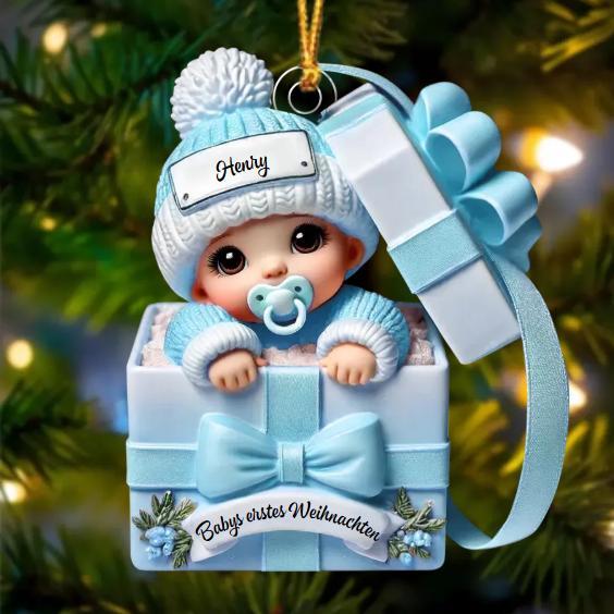 Rosa oder Blau Baby-Chrisbaumanhänger Neugeborenes Geschenkenbox mit Name—“Babys erstes Weihnachten”