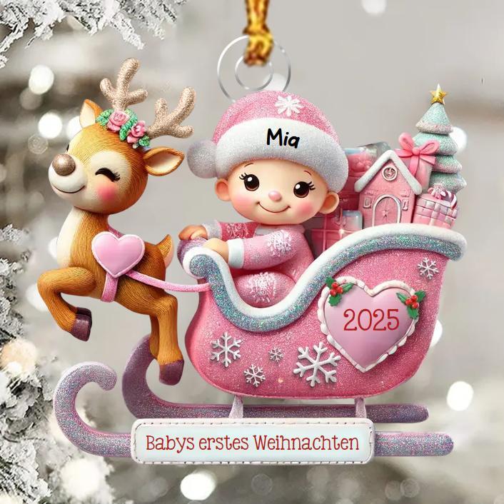 Personalisierter Schlitten-Weihnachtsanhänger mit Wunschname – Geschenk zu Babys erstem Weihnachten