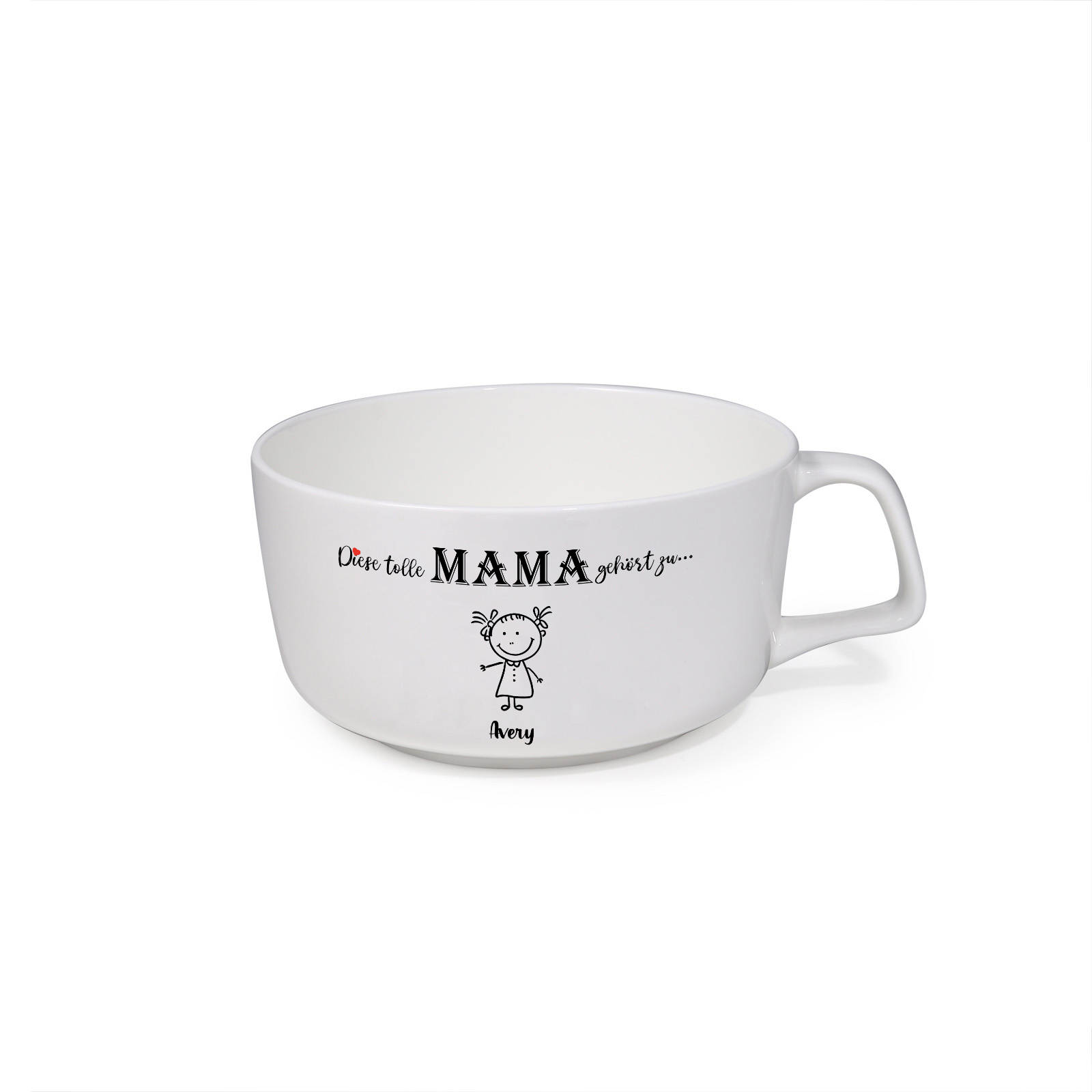Personalisierte Mamatasse mit Strichfiguren und dem Spruch „Diese tolle MAMA gehört zu…“ – liebevolles Geschenk für Mama