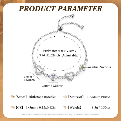 Personalisiertes Geburtsstein Armband mit Herz und Blumen individuell mit 2–5 Namen und Steinen