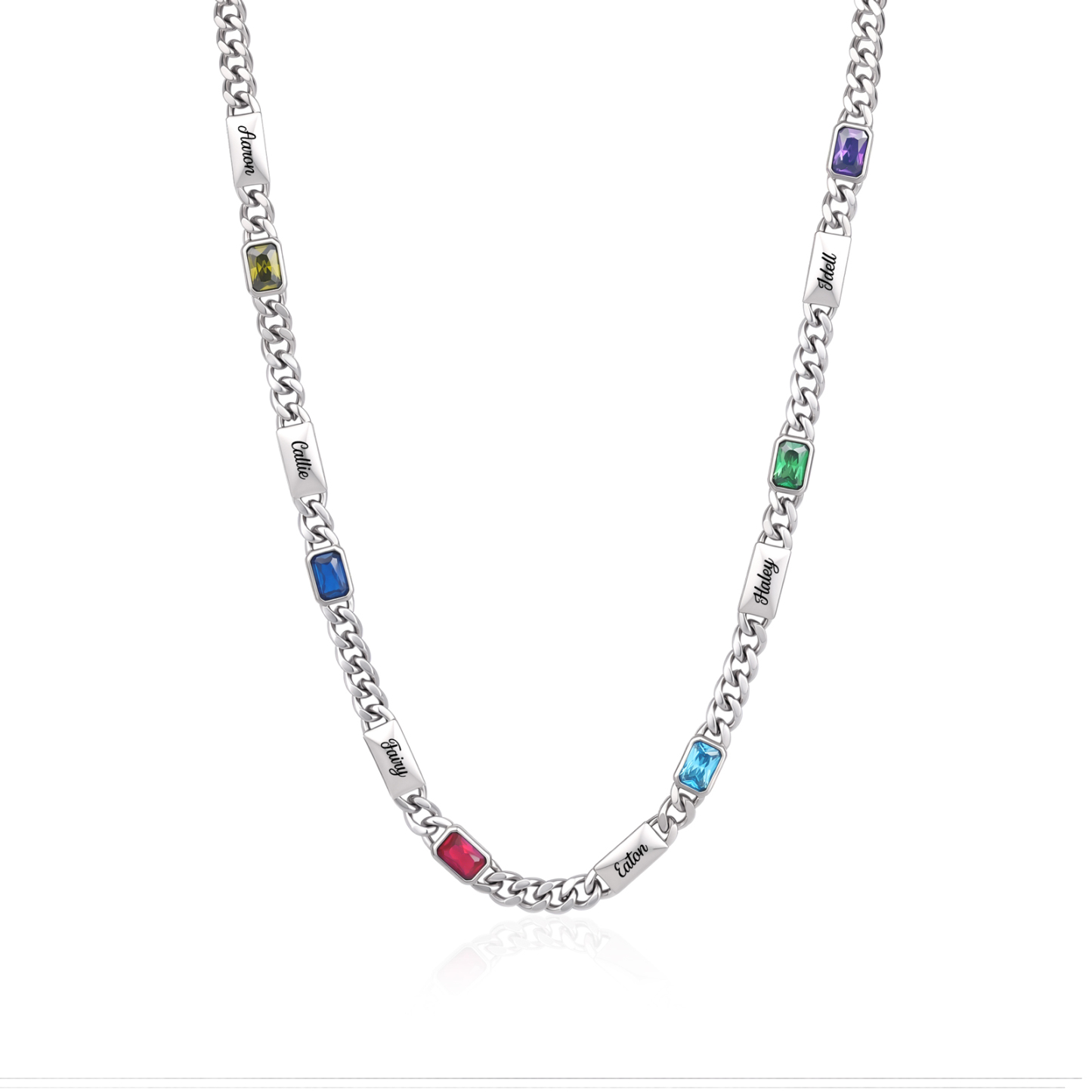 Personalisierte kubanische Kette mit 1 bis 6 Namen und Geburtssteinen Geschenk für Papa, Freund oder Ehemann