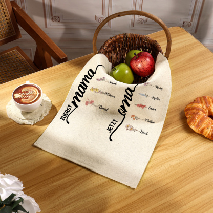 Personalisiertes Weiß Leinen-Tischset Untersetzer Geburtsblumen für Mama Oma