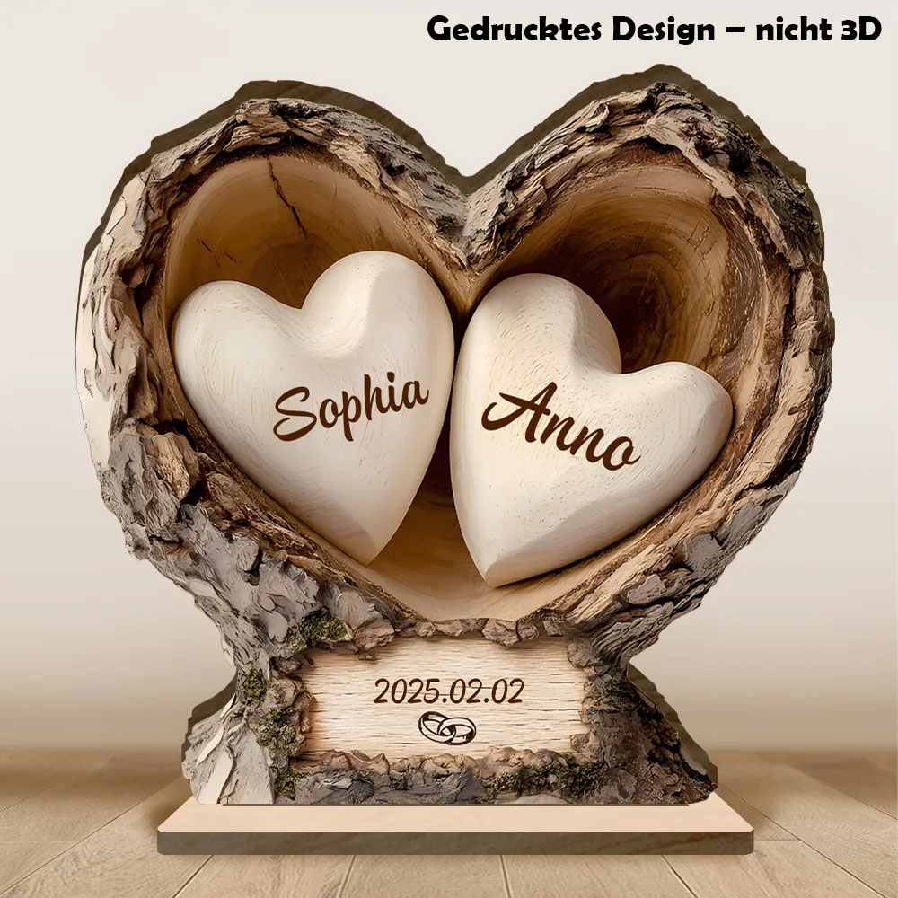 Personalisiertes herzförmiges Holzschild – 2 Namen, 1 Datum – Geschenk zum Valentinstag, Geburtstag, Jahrestag oder zur Hochzeit für Freund, Freundin, Ehemann oder Ehefrau | Jessemade