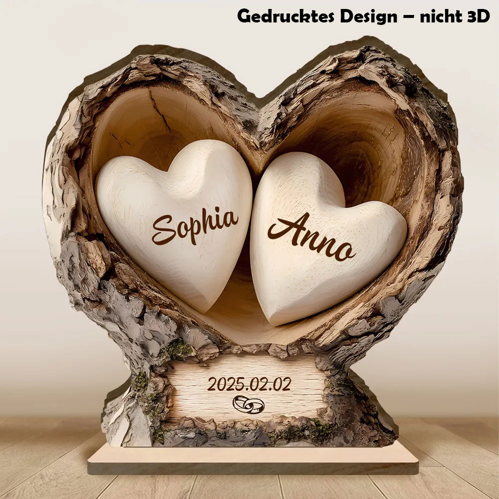 Personalisiertes herzförmiges Holzschild – 2 Namen, 1 Datum – Geschenk zum Valentinstag, Geburtstag, Jahrestag oder zur Hochzeit für Freund, Freundin, Ehemann oder Ehefrau | Jessemade