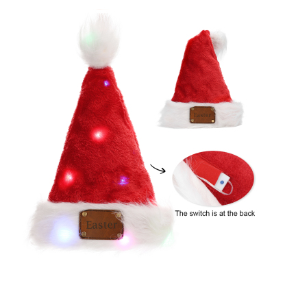 Plüsch-Weihnachtsmütze mit LED-Lichtern und personalisiertem Namensschild – für Kinder und Erwachsene