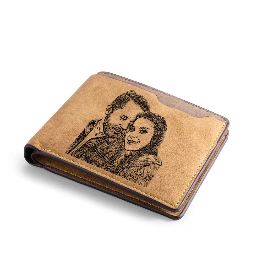 Personalisierte Herren-Ledergeldbörse mit graviertem Foto – doppelseitige Geldbörse für Paare