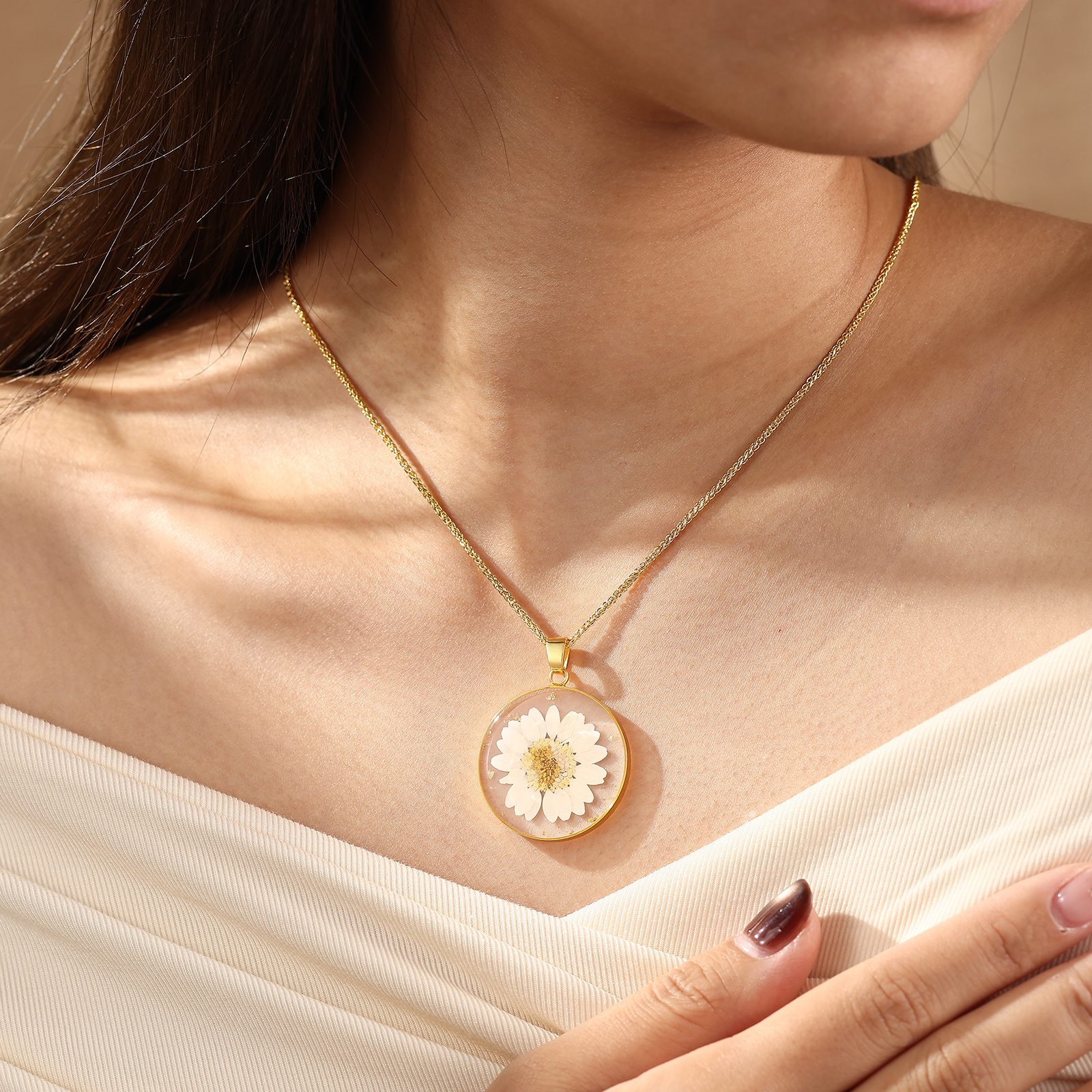 Echte getrocknete personalisierte Geburtsblumen-Boho-Halskette mit gepresstem Blütenanhänger