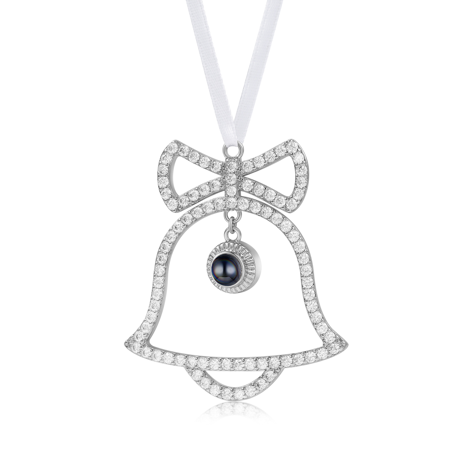 Personalisierter Glockenornament mit Schleife & Fotoprojektion zu Weihnachten, Christbaumanhänger, Weihnachtsanhänger