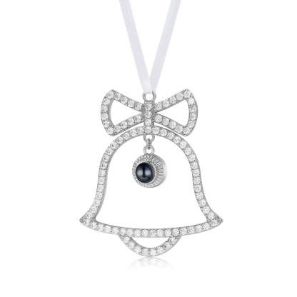 Personalisierter Glockenornament mit Schleife & Fotoprojektion zu Weihnachten, Christbaumanhänger, Weihnachtsanhänger