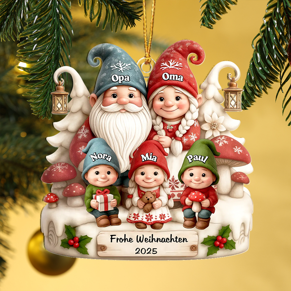 Personalisierter Weihnachtsanhänger mit Wichtelfamilie – Weihnachten 2025