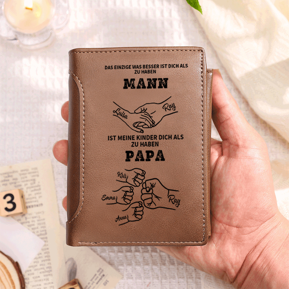 Personalisierte Herren-Leder-Geldbörse für Papa oder Opa – mit Namen & Handgravur