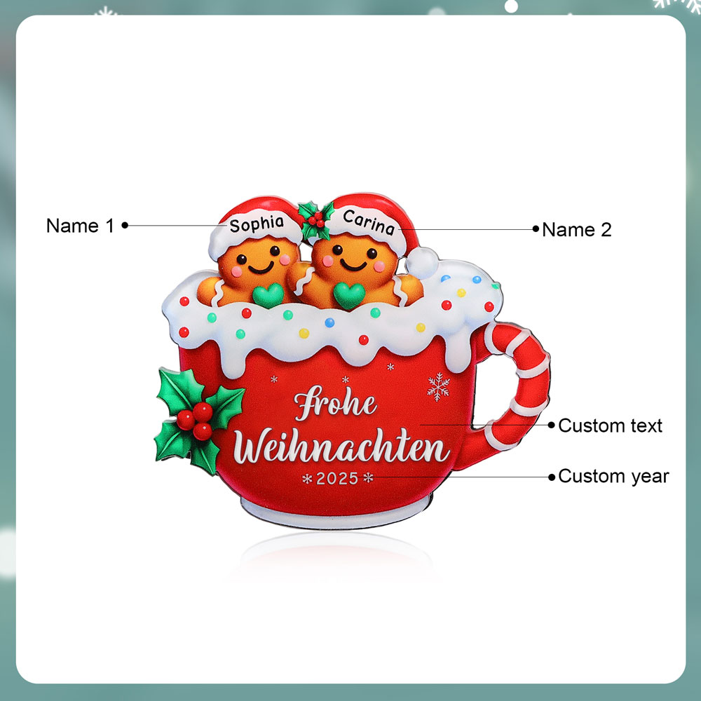 Personalisierte Tasse mit Lebkuchenfamilie & Kühlschrankmagnet