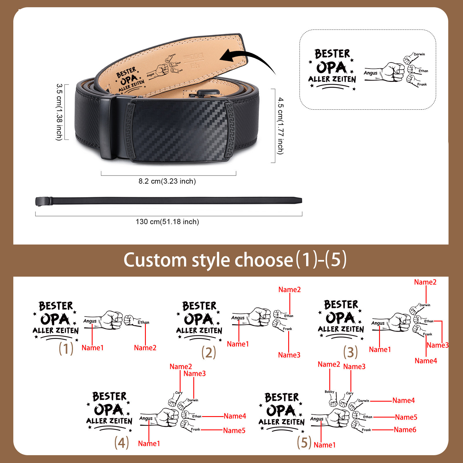 Personalisierter Herren-Ledergürtel mit Faustgruß – Geschenk für Opa