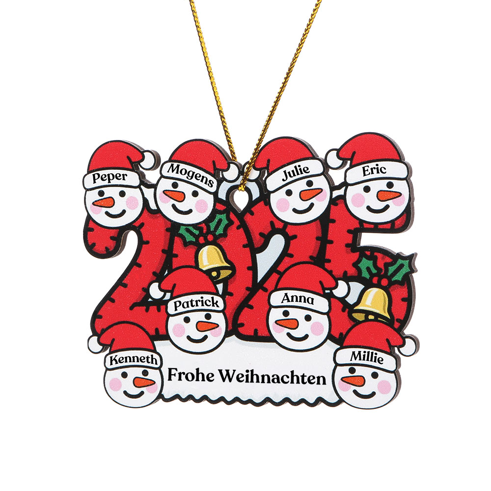 2025 Personalisiertes Holz-Christbaumanhänger– Schneemannfamilie mit 1–8 Namen