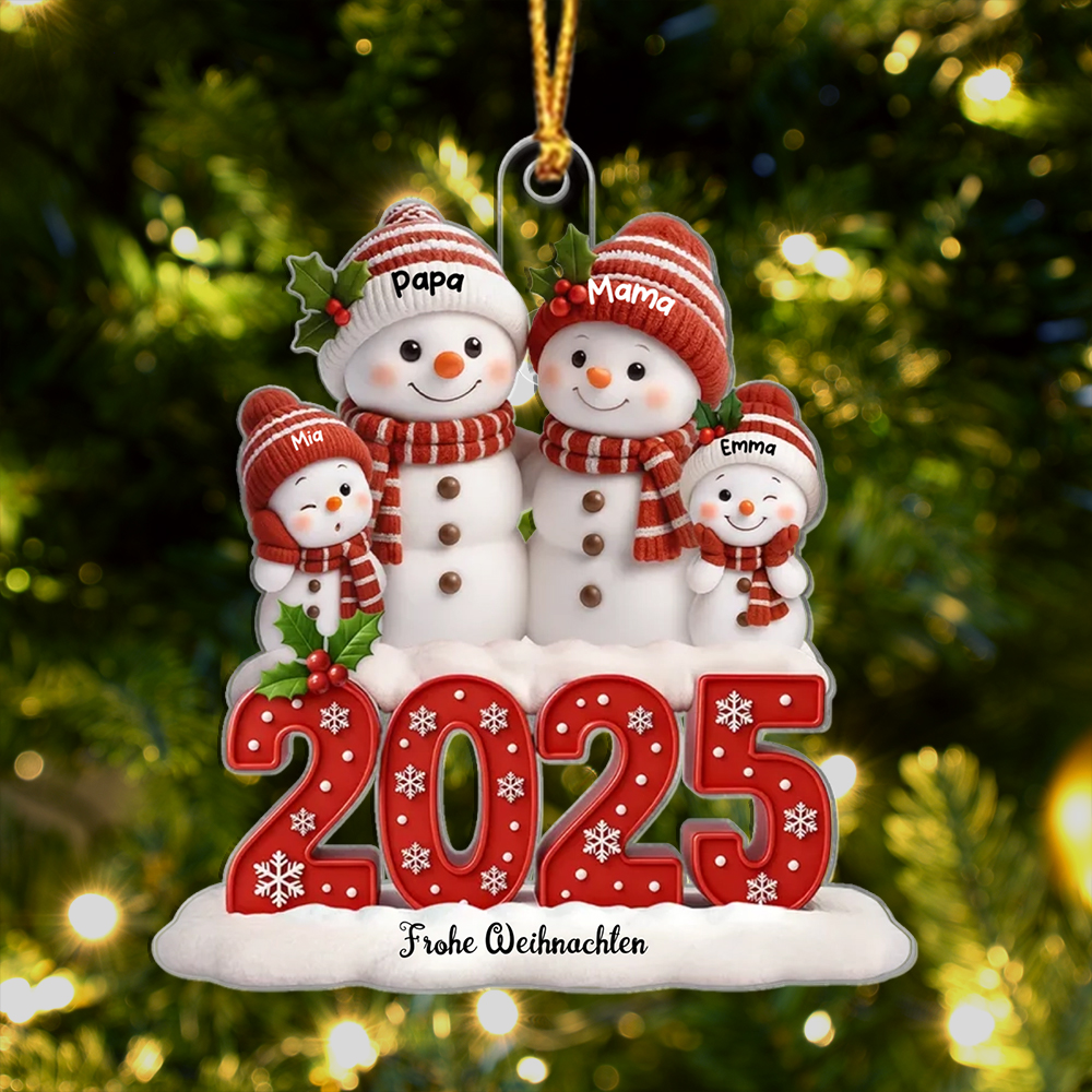 Personalisierte Schneemann-Familie oder Paar 2025 Weihnachtsanhänge mit Name