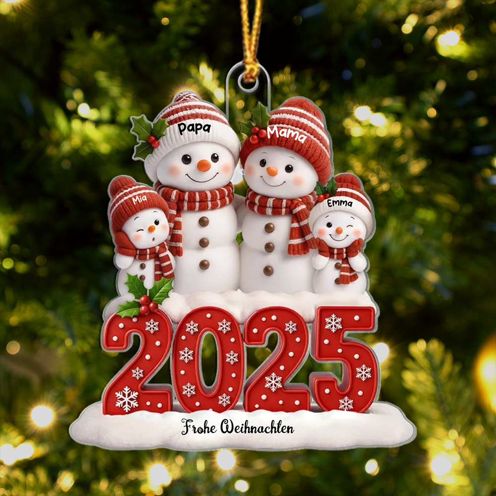 Personalisierte Schneemann-Familie oder Paar 2025 Weihnachtsanhänge mit Name