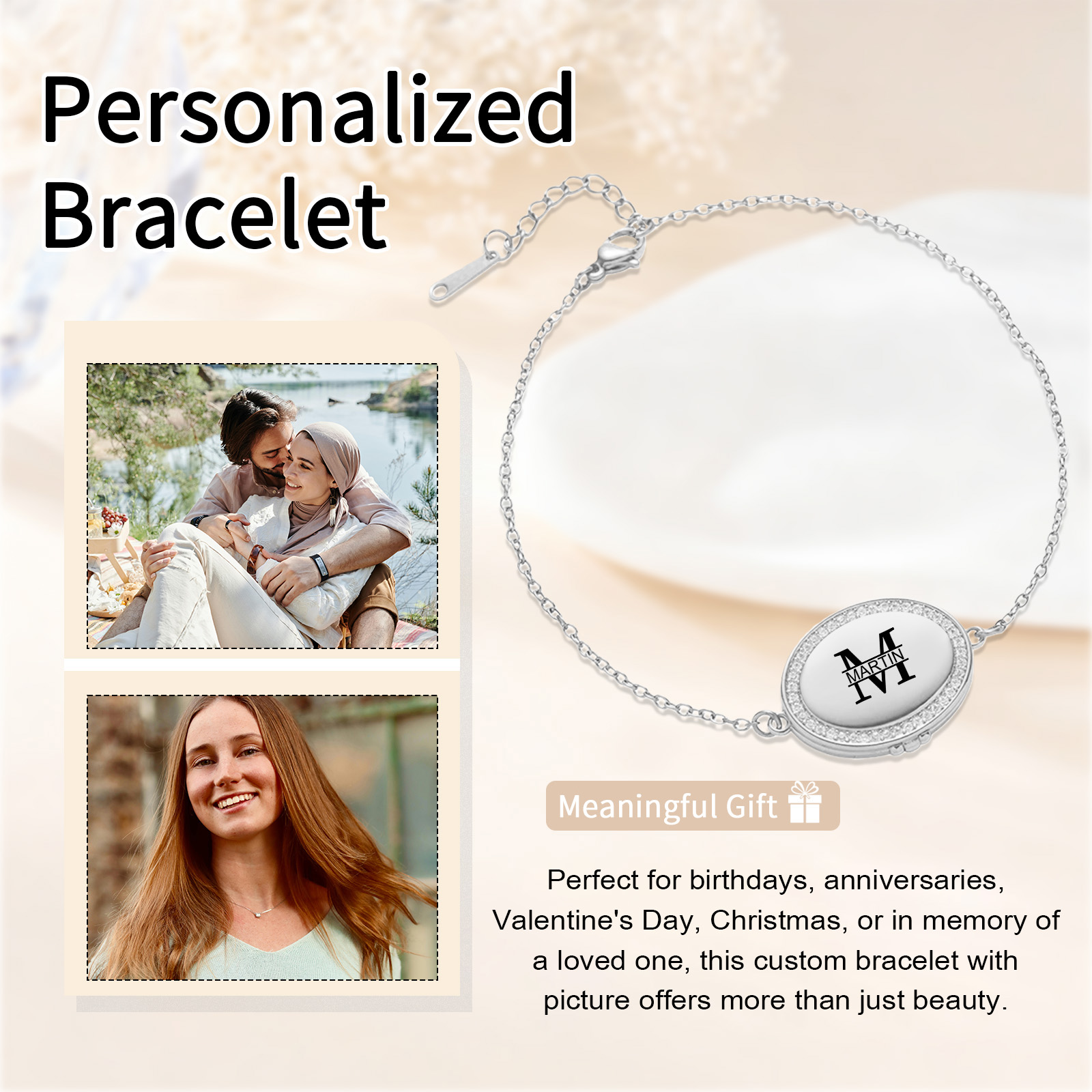 Personalisierbares Foto-Medaillon-Armband für Damen
