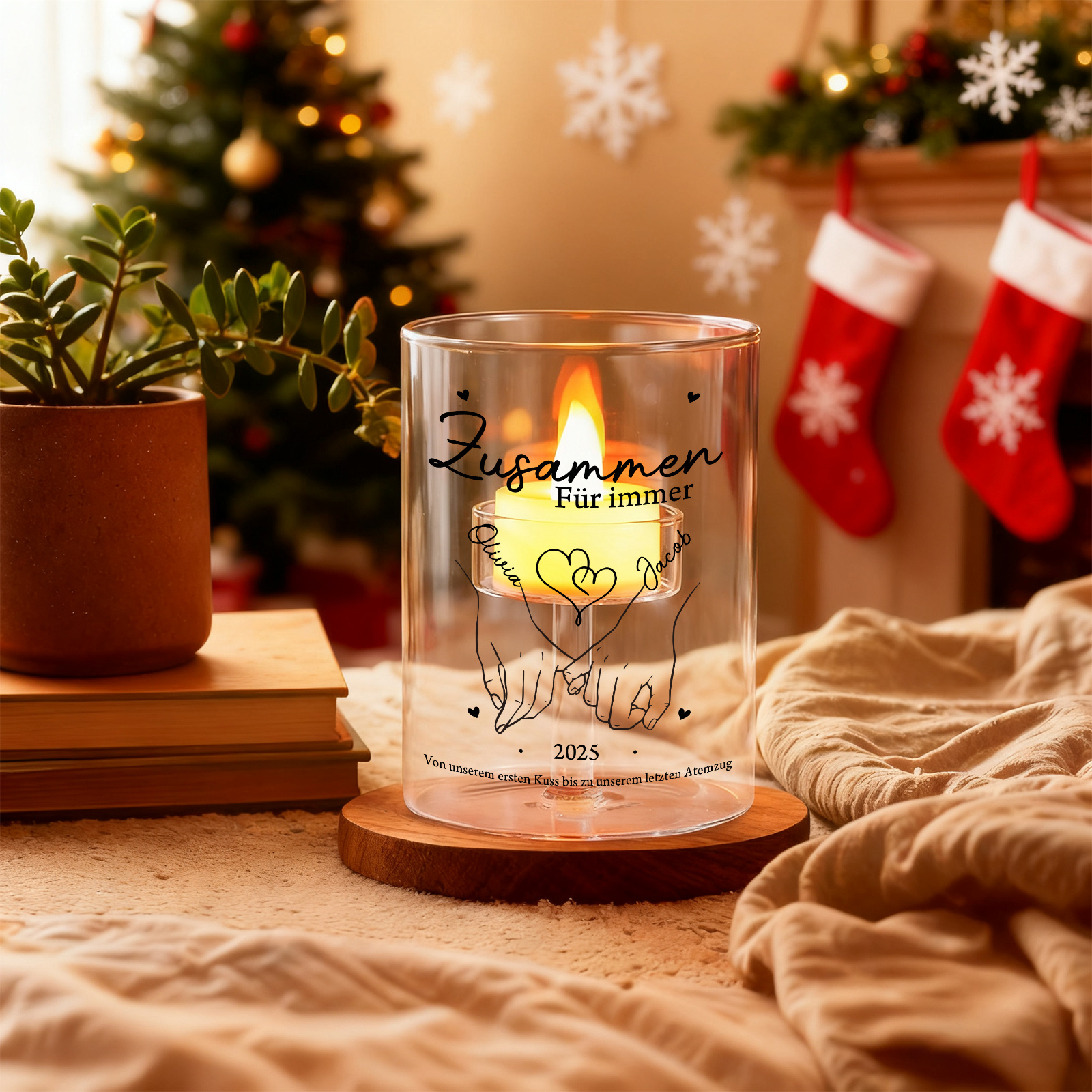 Personalisierte Glas Kerzenhalter für Paare – das perfekte Geschenk zu Weihnachten und zum Valentinstag