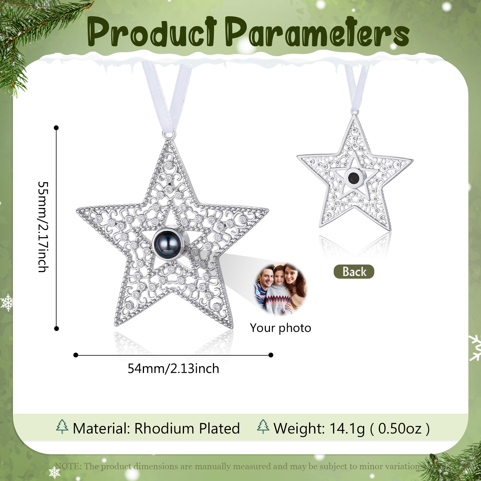 Personalisierter filigraner Sternanhänger mit Fotoprojektion zu Weihnachten, Christbaumanhänger, Weihnachtsanhänger, Ornament