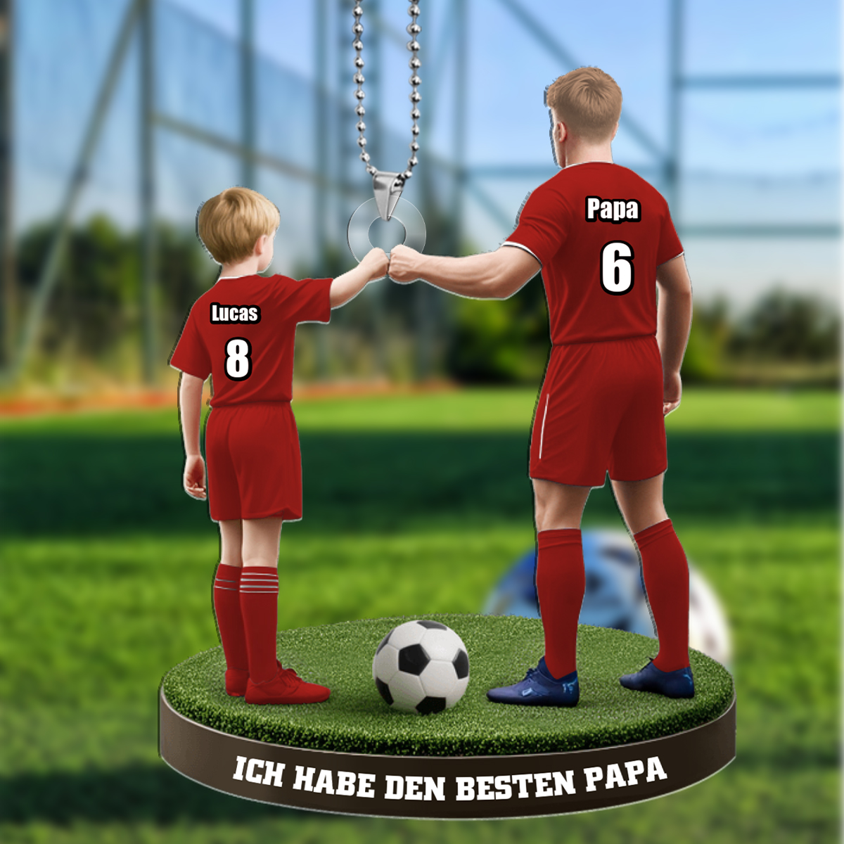 Personalisierter Fußball-Autoanhänger aus Acryl für Papa – Vater-Sohn-Fußball mit Name, Trikotnummern & Wunschtext