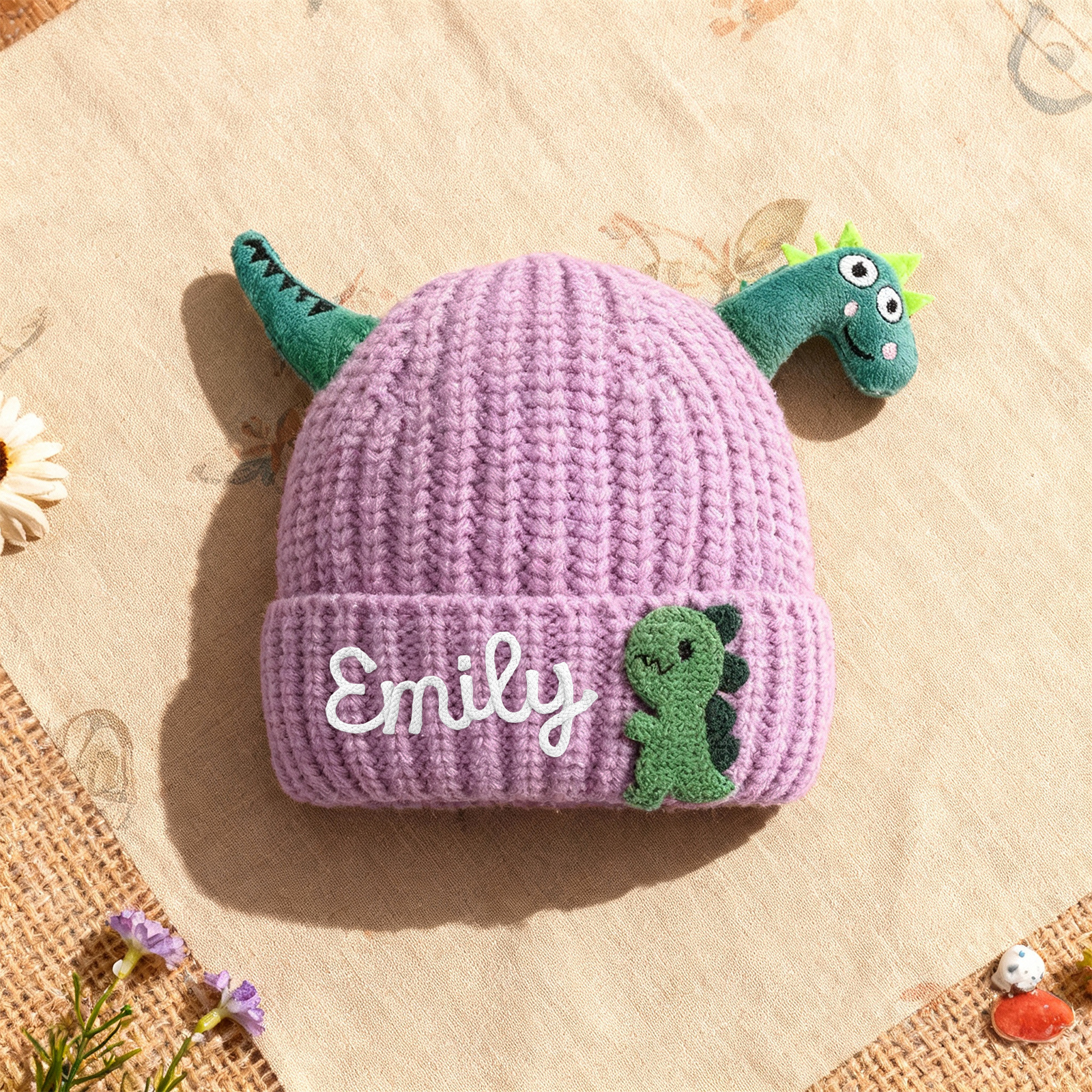 Personalisierte Dinosaurier-Mützen mit Namen für Kleinkinder – handbestickte Kindermütze