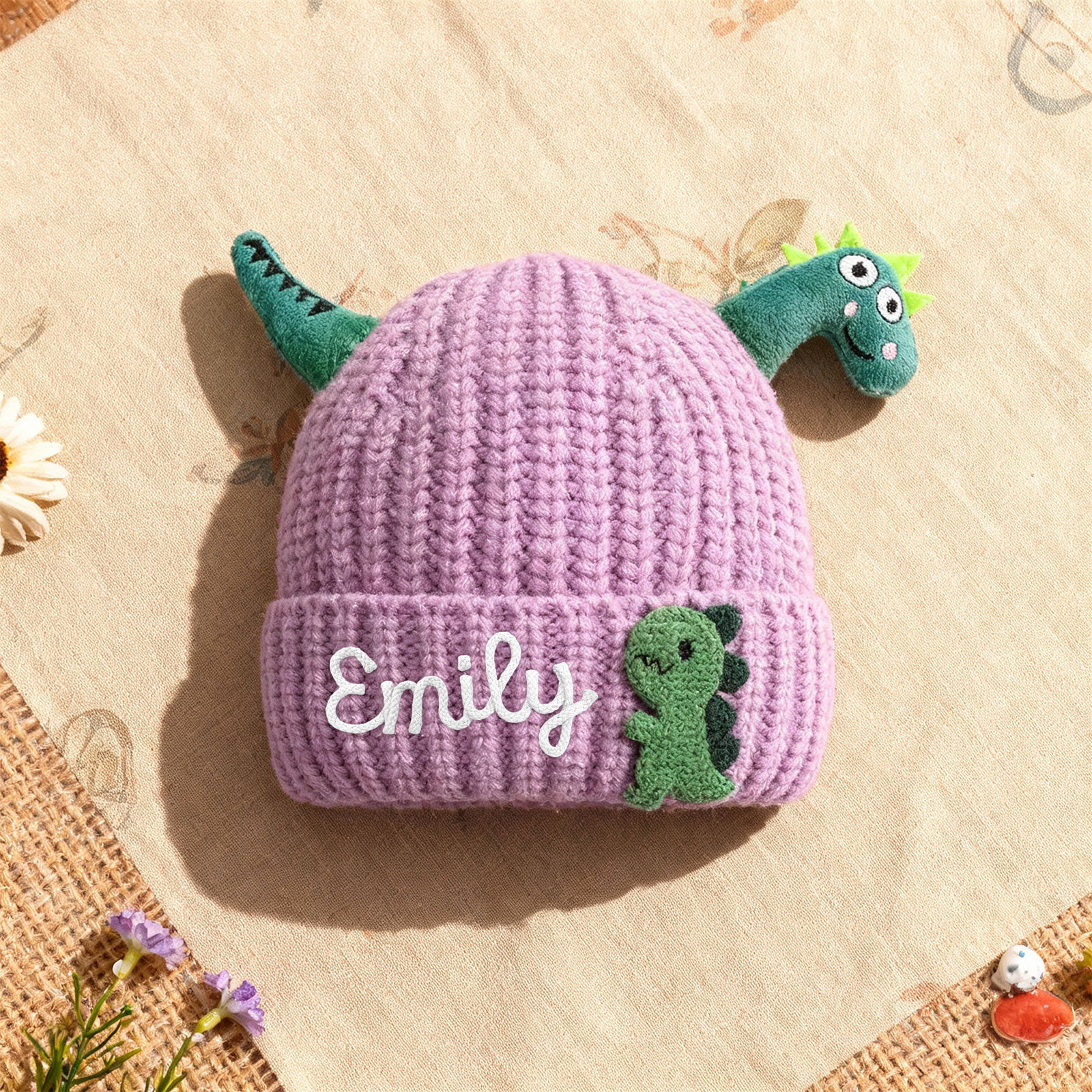 Personalisierte Dinosaurier-Mützen mit Namen für Kleinkinder – handbestickte Kindermütze