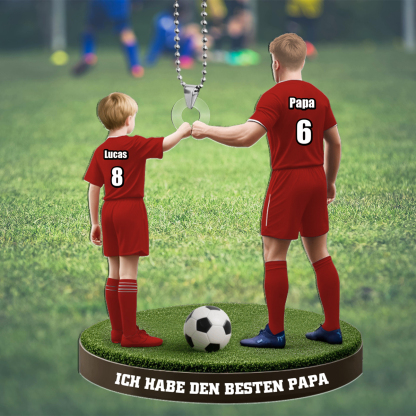 Personalisierter Fußball-Autoanhänger aus Acryl für Papa – Vater-Sohn-Fußball mit Name, Trikotnummern & Wunschtext