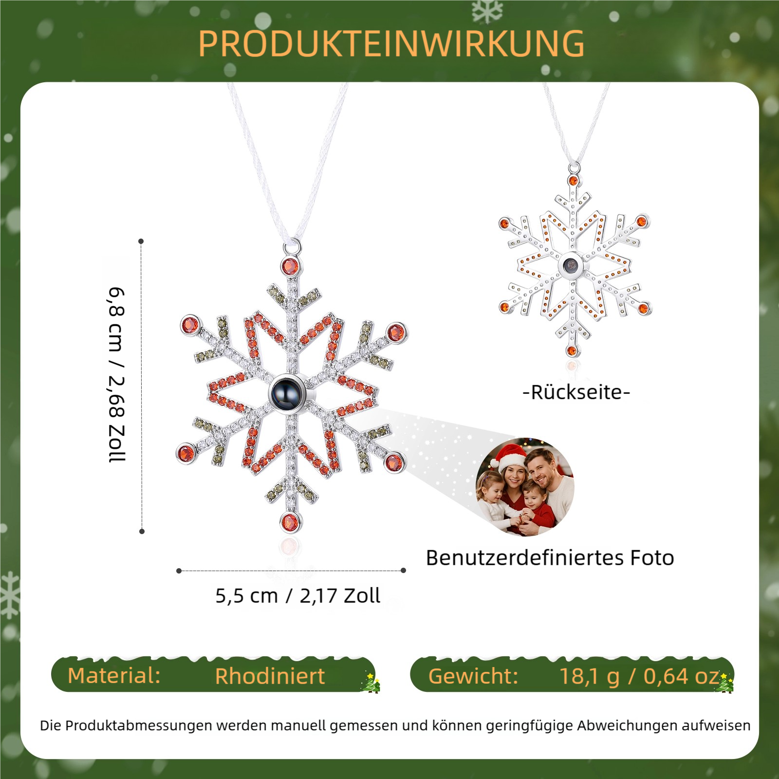 Personalisierte Schneeflocke Weihnachtsbaumschmuck mit Foto an Weihnachtsbaum
