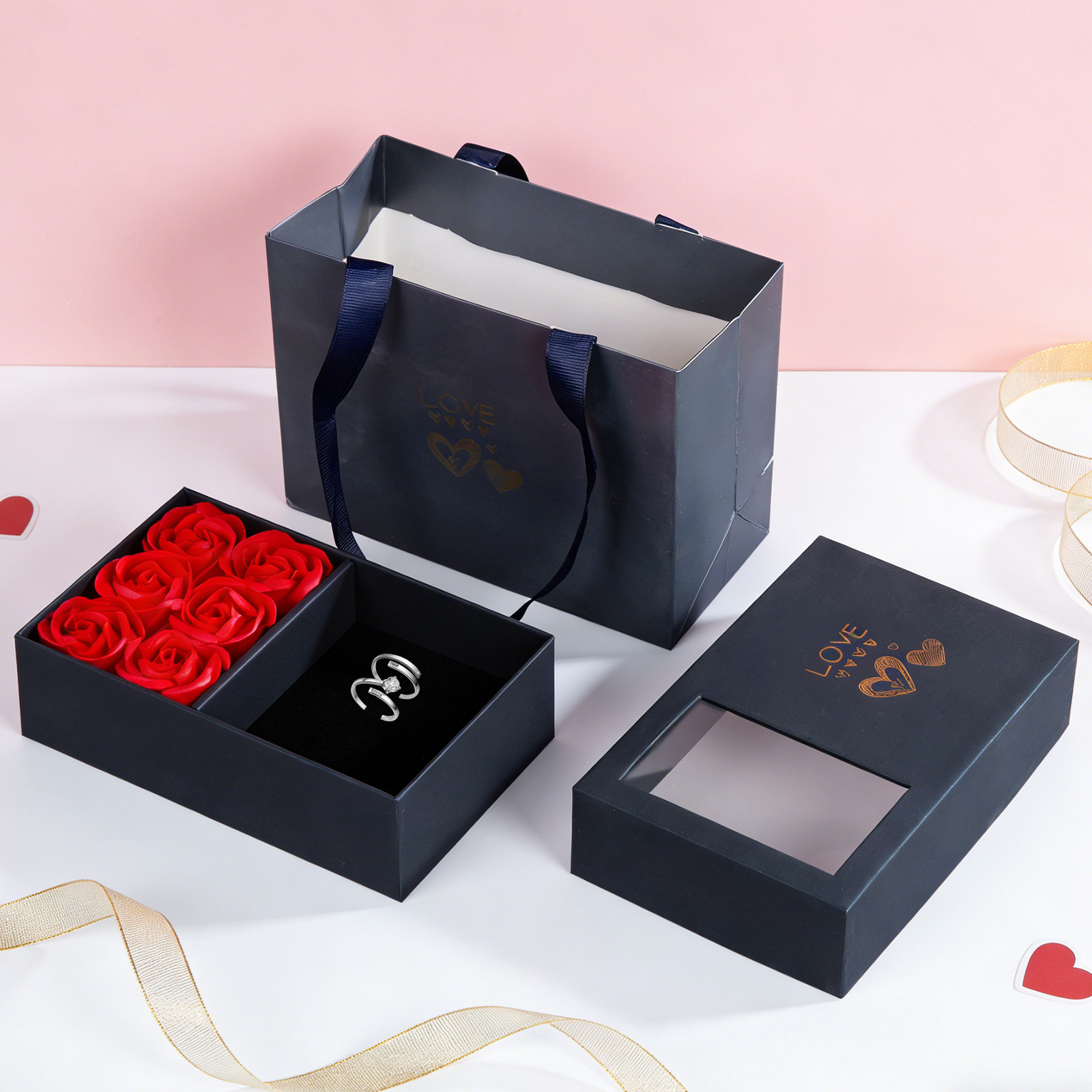 Personalisierbares Paar-Ringset mit offenem Design und Zirkonia-Steinen