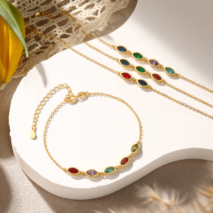 Personalisiertes Armband aus 925er Sterlingsilber mit 2–5 Geburtssteinen im Marquise-Schliff