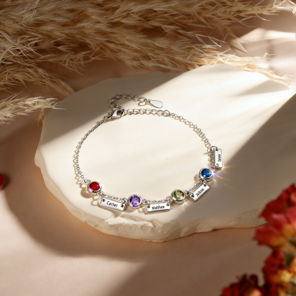 Personalisiertes Armband mit 1 bis 6 Namen und Geburtssteinen Einzigartiges Schmuckstück für Damen