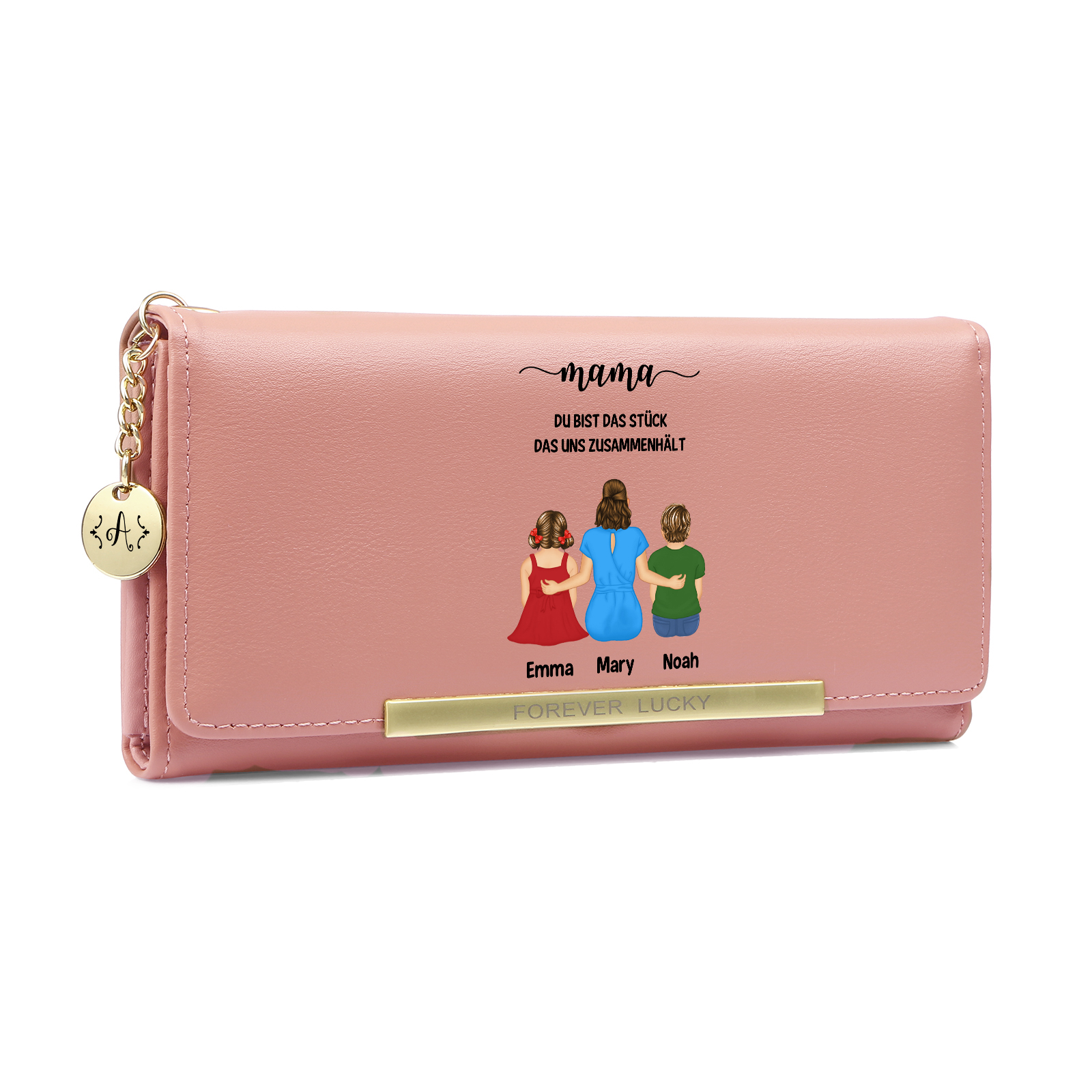 Personalisierte Geldbörse für Mama aus Leder mit 1–6 Kinderfiguren und Namen