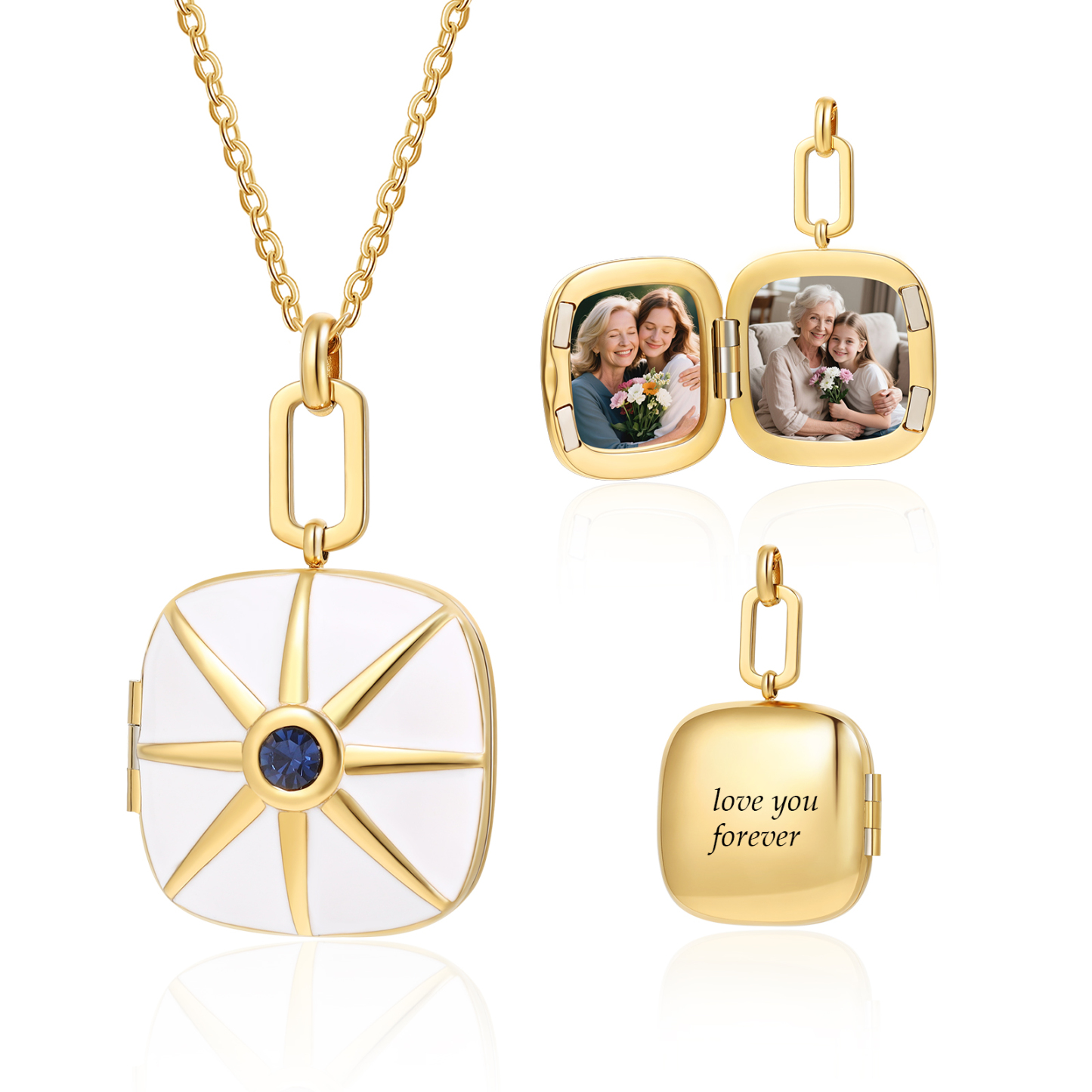 Personalisierte Medaillon-Halskette mit 2-Foto, Gravur-Wunschtext für Familie