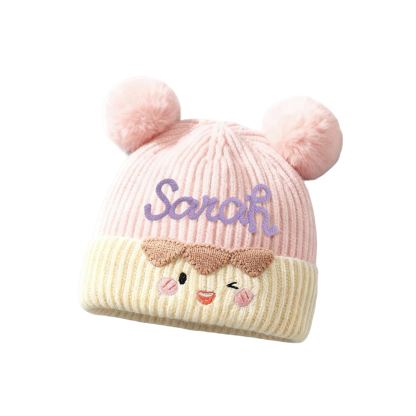 Personalisierte Baby-Wintermütze – mit Namen personalisierbar, Bestickte warme gestrickte Bommelmütze, Weihnachts- oder Geburtstagsgeschenk für Säuglinge und Kleinkinder | Kettenmachen