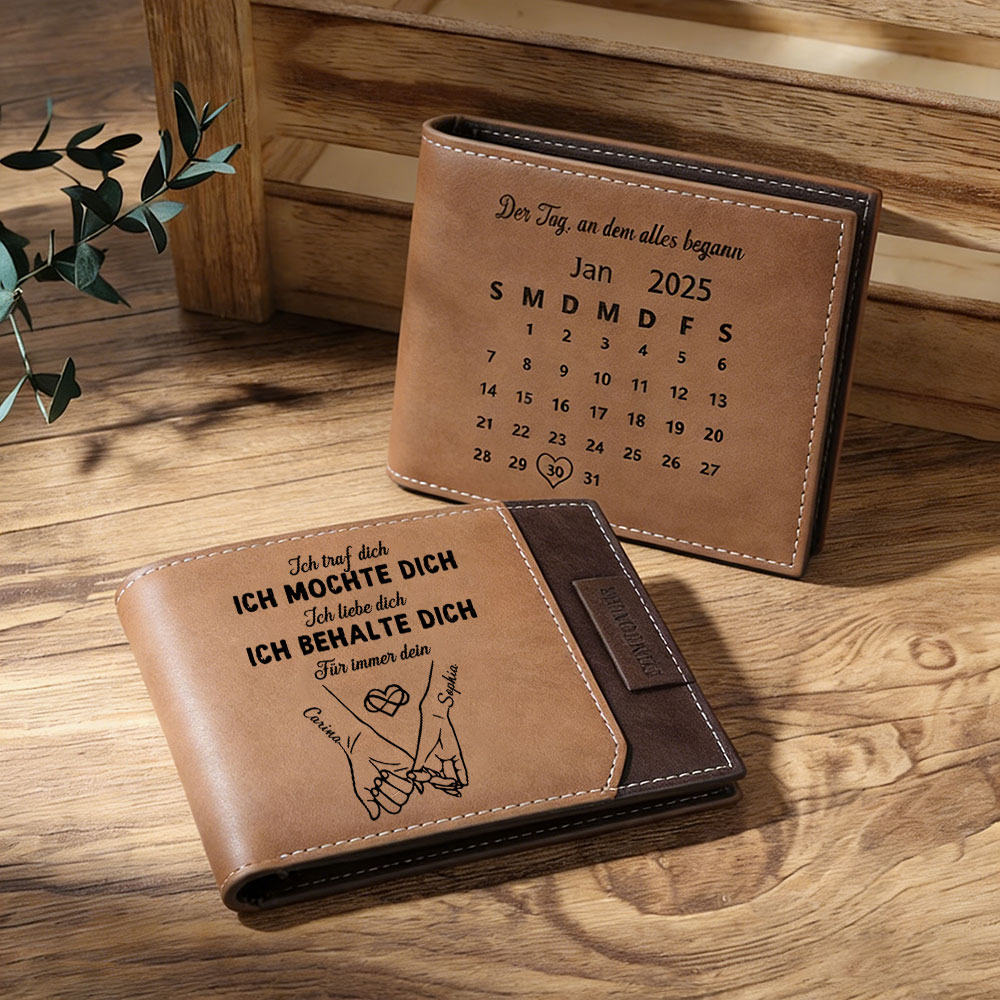 Personalisierte Kalender-Leder-Geldbörse für Männer – Geschenk für Paare