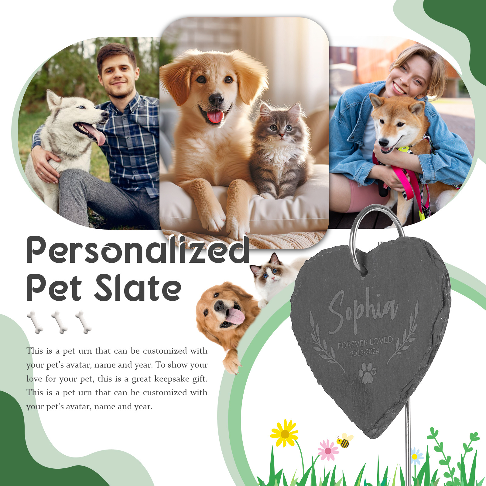 Personalisierter Grabstecker aus Schiefer – mit Name, Text & Datum graviert