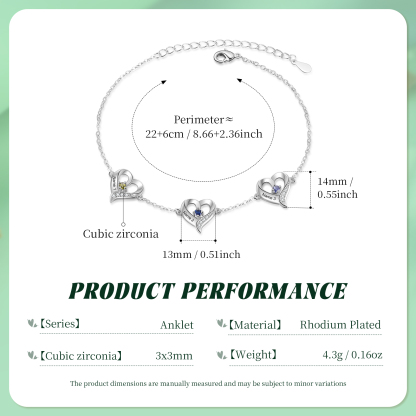 Personalisiertes Herzfußkettchen mit 1-5 Namen und Geburtssteinen – Geschenk für Mutter, Ehefrau, Freundin, Oma