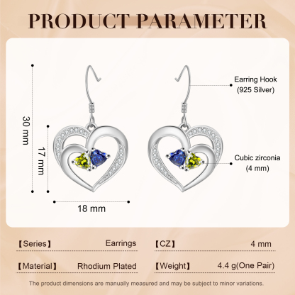 Personalisierte Herz Ohrringe mit 2 Geburtssteinen aus 925er Sterlingsilber